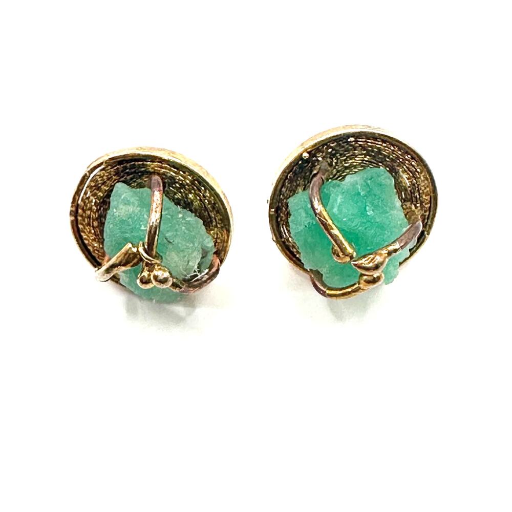 Asian Inspired Green Stone Nugget Pierced Stud Earring Unique Pierced Jewelry